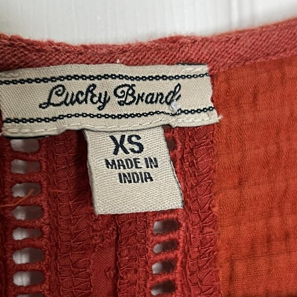 Lucky Brand Babydoll Top sz XS Linen Blend Embroidered Lace Y2K - Picture 4 of 6